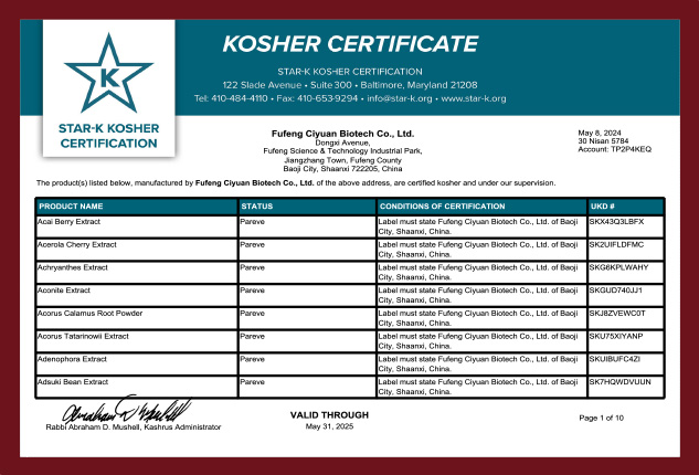 KOSHER CERTIFICATE